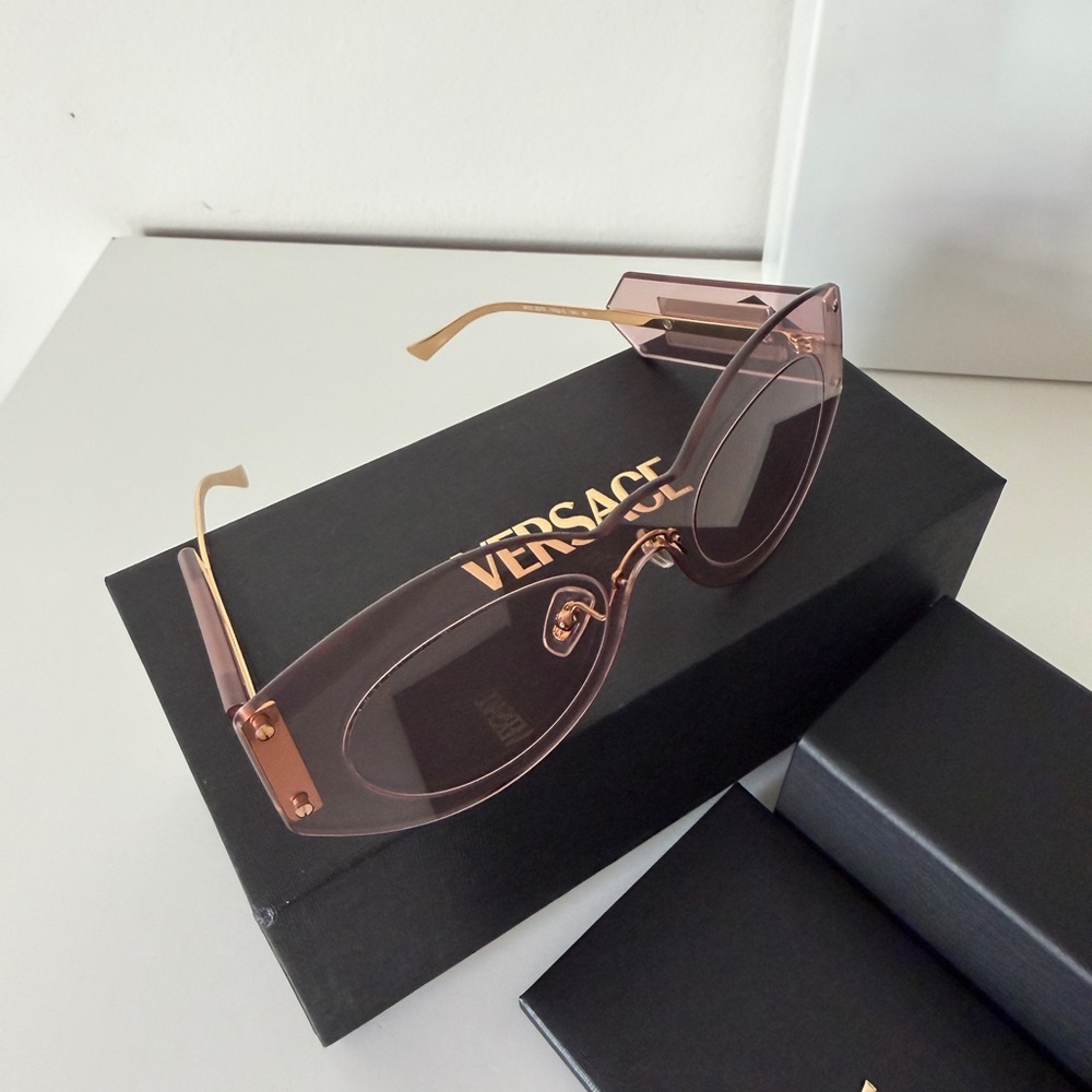 VERSACE DAMIER PLAQUE 2276 Pink Rimless Sunglass New - Picture 8 of 13